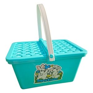 Vintage Easter Picnic Basket Handle Flip Lid Bright Blue Turquoise